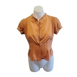 VTG Flying Tomato Orange Linen Blend Babydoll Top M Coquette Y2K Gilmore Girls